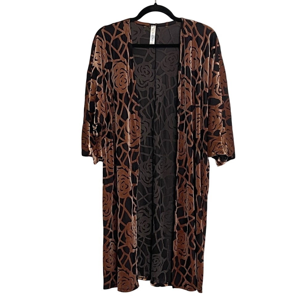 Blue Blush Women Brown Velvet Burnout Rose Duster Cardigan Small Boho Dark Fairy